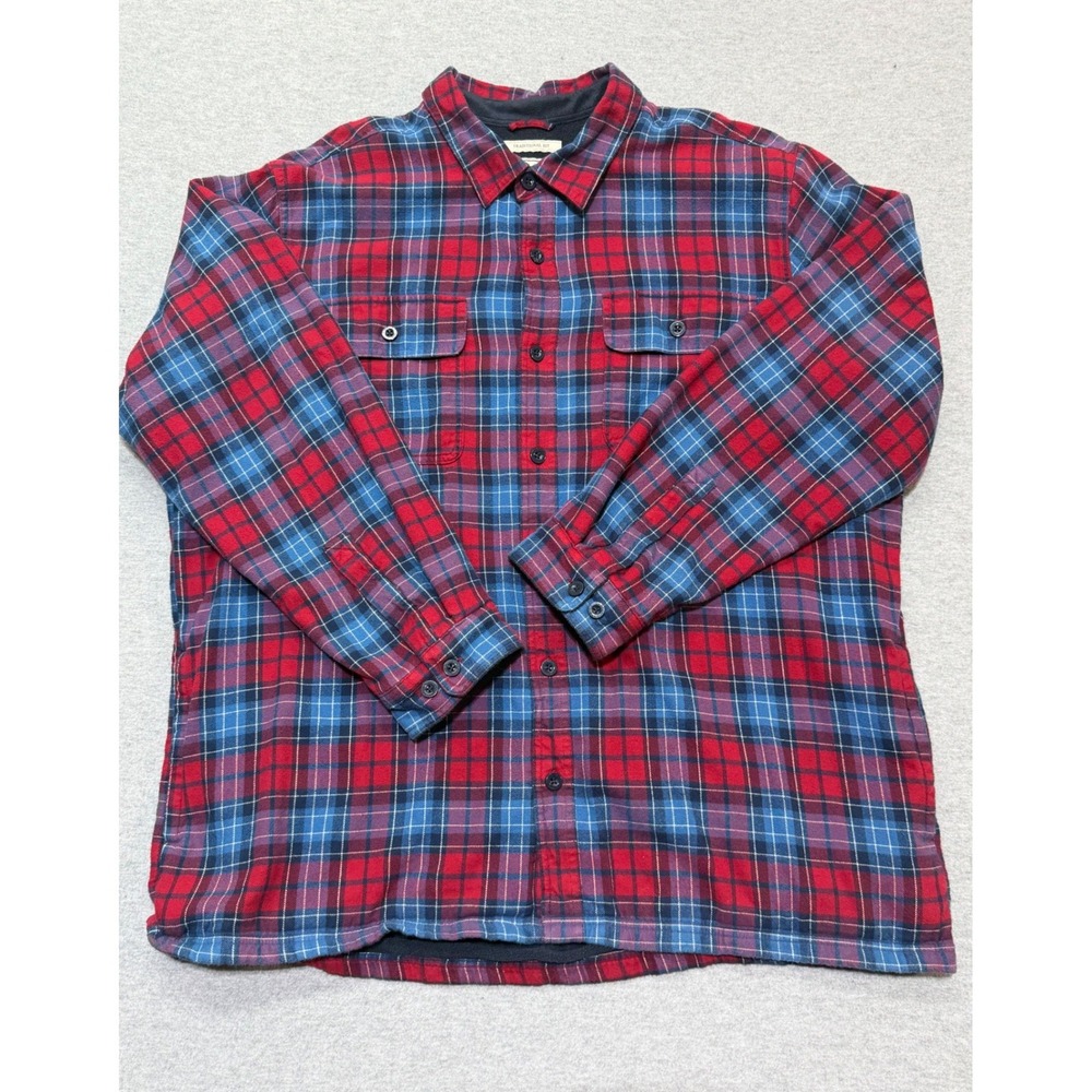 LL Bean Mens XXL Traditional Fit Fleece Lined Flannel Shirt Red Blue Plaid Item